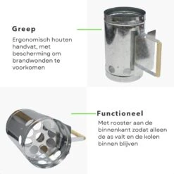 Cheqo® Briquette Starter - Charcoal Starter Metal - BBQ Starter - Barbecue Quick Starter - 27x16cm - BBQ Starter - Allume-feu - Surface Réfractaire - Manche Bois - Bouclier Thermique -Magasin D'Accessoires Pour Barbecue 1200x1200 696