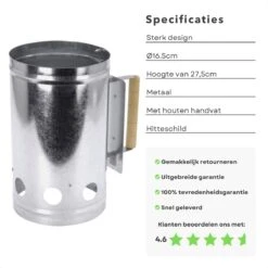 Cheqo® Briquette Starter - Charcoal Starter Metal - BBQ Starter - Barbecue Quick Starter - 27x16cm - BBQ Starter - Allume-feu - Surface Réfractaire - Manche Bois - Bouclier Thermique -Magasin D'Accessoires Pour Barbecue 1200x1200 697