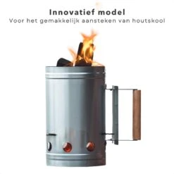 Cheqo® Briquette Starter - Charcoal Starter Metal - BBQ Starter - Barbecue Quick Starter - 27x16cm - BBQ Starter - Allume-feu - Surface Réfractaire - Manche Bois - Bouclier Thermique -Magasin D'Accessoires Pour Barbecue 1200x1200 699