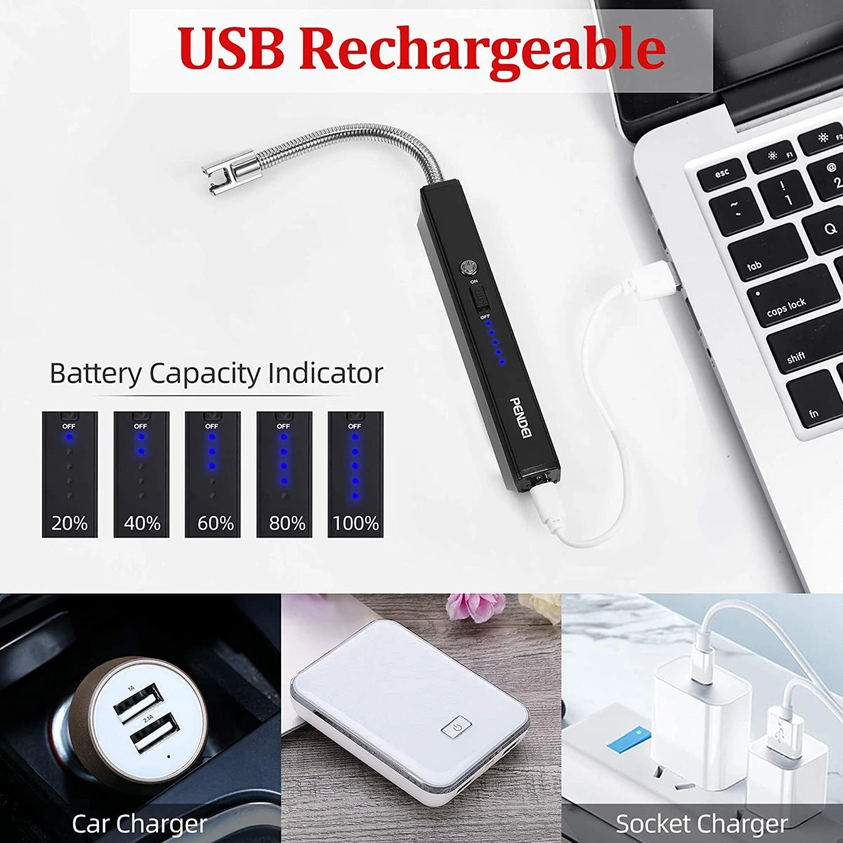 PENDEI Briquet électrique Rechargeable USB Avec Indicateur De Batterie LED Cou Flexible 360 Degrés Coupe-vent Pour Bougies Barbecue Feux D'artifice Cuisinière à Gaz Cuisine Camping 6 PENDEI Briquet électrique Rechargeable USB Avec Indicateur De Batterie LED Cou Flexible 360 Degrés Coupe-vent Pour Bougies Barbecue Feux D'artifice Cuisinière à Gaz Cuisine Camping – Image 4