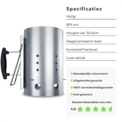 Cheqo® Luxe Briquette Starter - BBQ Quick Starter - Starter Charcoal - Heat Shield - Ø19cm - Hauteur 30.5cm -Magasin D'Accessoires Pour Barbecue 1200x1200 789