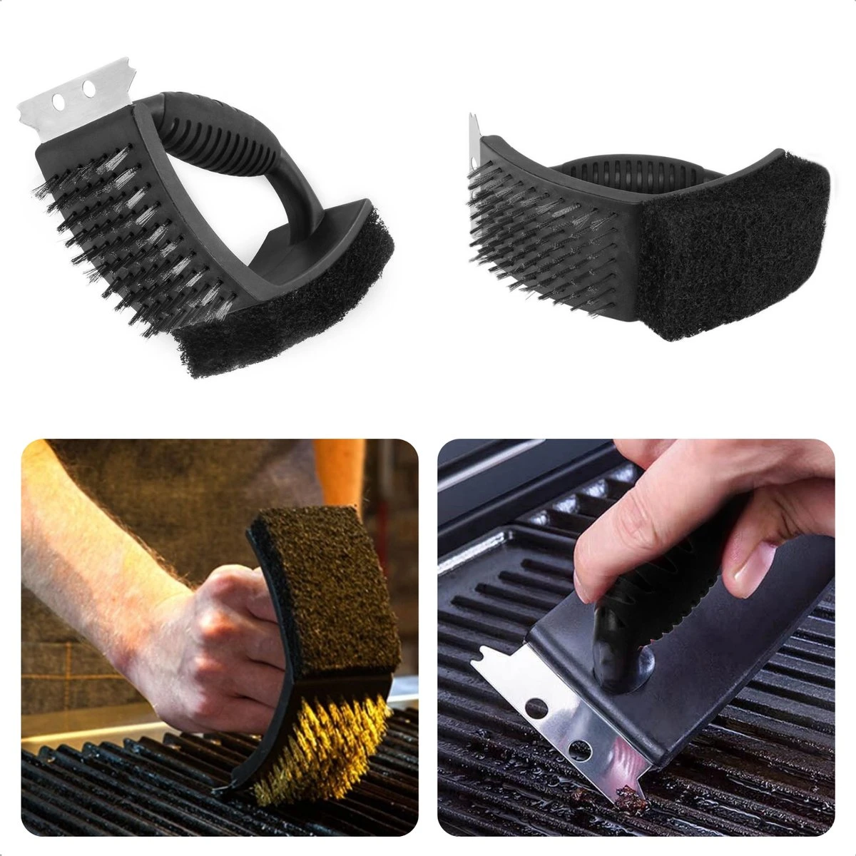 Cheqo® Brosse à Barbecue 3 En 1 - Brosse à BBQ Avec Grattoir - Gratte, Sable Et Brosse - Brosse En Plastique Et Grattoir En Acier Inoxydable - Nettoyage De Grille De Barbecue - 25 Cm 3 Cheqo® Brosse à Barbecue 3 En 1 - Brosse à BBQ Avec Grattoir - Gratte, Sable Et Brosse - Brosse En Plastique Et Grattoir En Acier Inoxydable - Nettoyage De Grille De Barbecue - 25 Cm