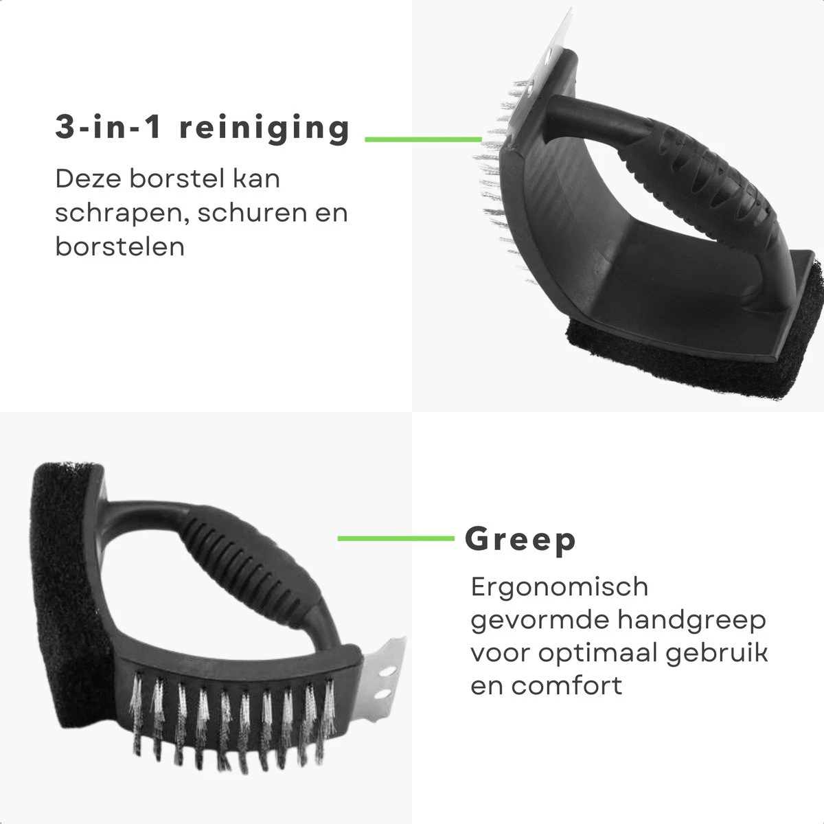 Cheqo® Brosse à Barbecue 3 En 1 - Brosse à BBQ Avec Grattoir - Gratte, Sable Et Brosse - Brosse En Plastique Et Grattoir En Acier Inoxydable - Nettoyage De Grille De Barbecue - 25 Cm 4 Cheqo® Brosse à Barbecue 3 En 1 - Brosse à BBQ Avec Grattoir - Gratte, Sable Et Brosse - Brosse En Plastique Et Grattoir En Acier Inoxydable - Nettoyage De Grille De Barbecue - 25 Cm – Image 2