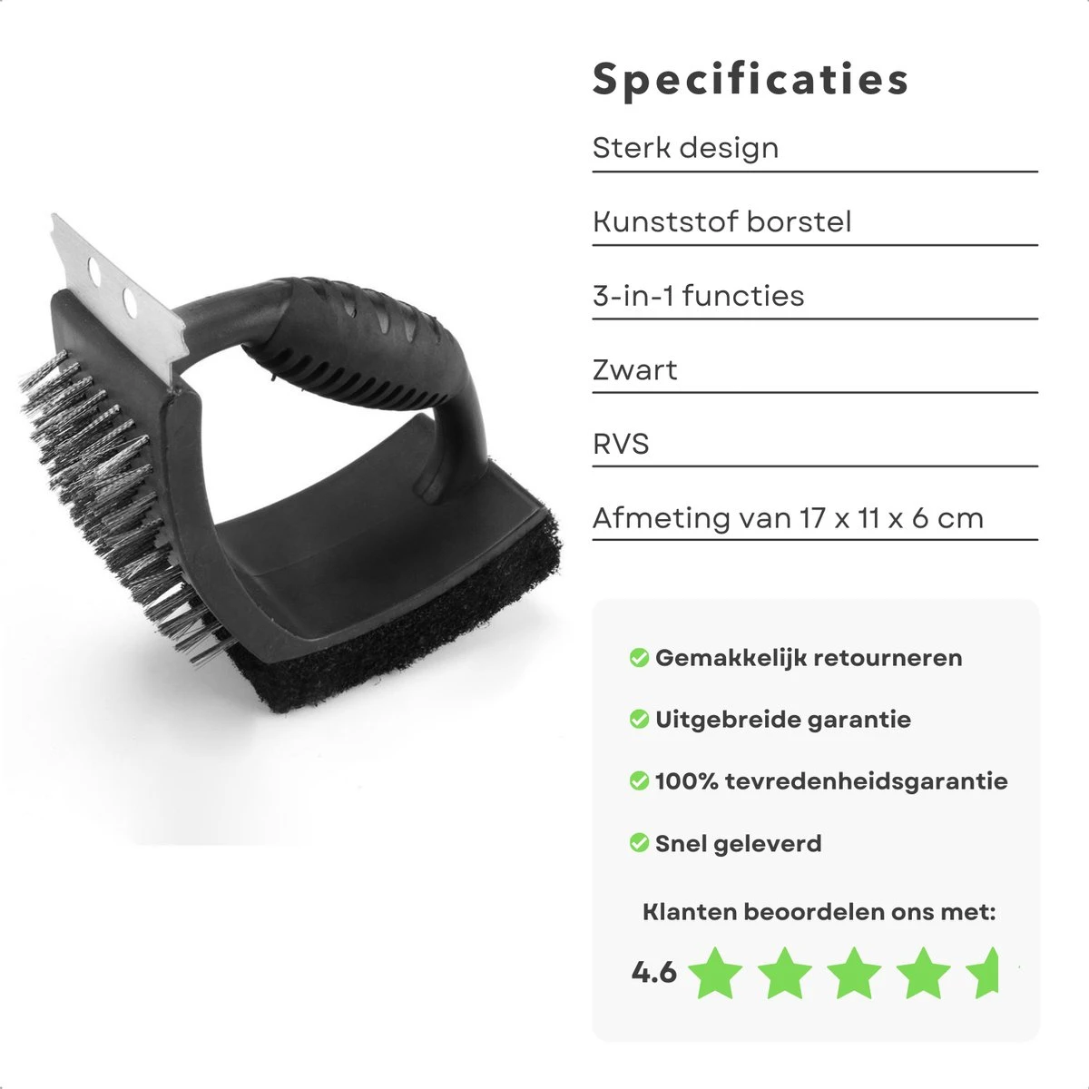 Cheqo® Brosse à Barbecue 3 En 1 - Brosse à BBQ Avec Grattoir - Gratte, Sable Et Brosse - Brosse En Plastique Et Grattoir En Acier Inoxydable - Nettoyage De Grille De Barbecue - 25 Cm 7 Cheqo® Brosse à Barbecue 3 En 1 - Brosse à BBQ Avec Grattoir - Gratte, Sable Et Brosse - Brosse En Plastique Et Grattoir En Acier Inoxydable - Nettoyage De Grille De Barbecue - 25 Cm – Image 5