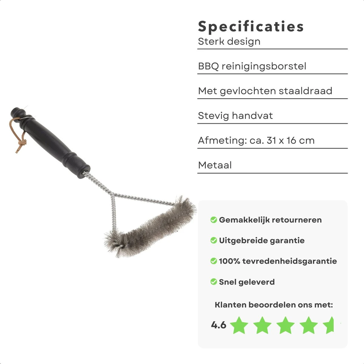 Cheqo® BBQ Brush - Brosse De Nettoyage Barbecue - Brosse De Nettoyage Grille - Brosse En Acier - Fil D'Acier Tressé - Manche Robuste - 31x16cm 5 Cheqo® BBQ Brush - Brosse De Nettoyage Barbecue - Brosse De Nettoyage Grille - Brosse En Acier - Fil D'Acier Tressé - Manche Robuste - 31x16cm – Image 3