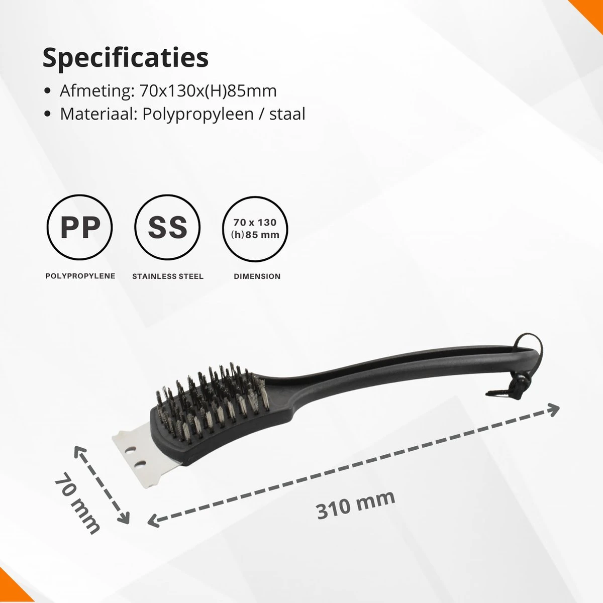Veluw BBQ Brush With Scraper - Brosse Pour Gril / Brosse En Acier - 70x310x (H) 85mm 4 Veluw BBQ Brush With Scraper - Brosse Pour Gril / Brosse En Acier - 70x310x (H) 85mm – Image 2