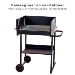 BBQ Rectangulaire Cheqo® - Barbecue Sur Roues - Charbon De Bois - 82x47x90cm - Hauteur De Cuisson Réglable 75-87cm - Surface De Cuisson 59x41cm - Avec Paravent - Mobile -Magasin D'Accessoires Pour Barbecue 1200x1200 97