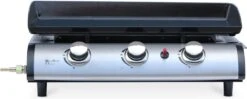 Plancha Au Gaz 3 Banderoleuses - Porthos - 7,5 KW, Barbecue, Cuisine Extérieure, Plaque émaillée, Acier Inoxydable. Y Compris Le Connecteur De Gaz G1 / 2