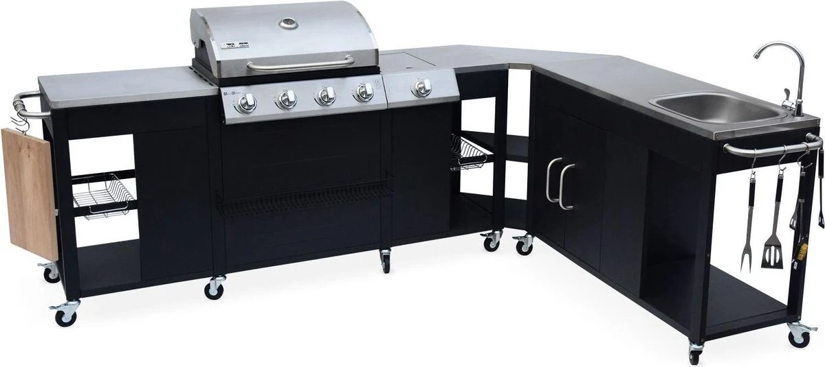 Barbecue à Gaz Rochefort 5 Brûleurs évier Planche à Découper Batterie De Cuisine Plan De Travail Et Thermomètre - Raccordement Au Gaz G1 2 F15-21 3 Barbecue à Gaz Rochefort 5 Brûleurs évier Planche à Découper Batterie De Cuisine Plan De Travail Et Thermomètre - Raccordement Au Gaz G1 2 F15-21