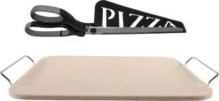 Pierre à Pizza Rectangulaire 30 X 38 Cm Avec Poignées - Avec Ciseaux à Pizza Noir 30 Cm - BBQ/ Four - Plaque à Pizza / Plaques à Pizza
