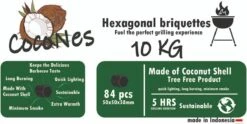Briquettes De Noix De Coco 10 KG - Briquettes Hexagonales - Briquettes De Noix De Coco - BBQ