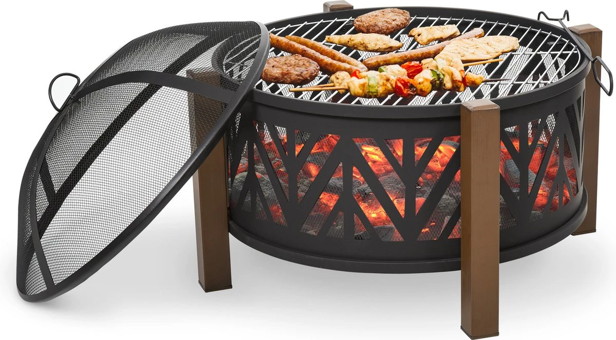 Outsunny Brasero Brasero Avec Grille De Protection Contre Les étincelles Barbecue De Jardin Noir + Marron 842-172 4 Outsunny Brasero Brasero Avec Grille De Protection Contre Les étincelles Barbecue De Jardin Noir + Marron 842-172 – Image 2