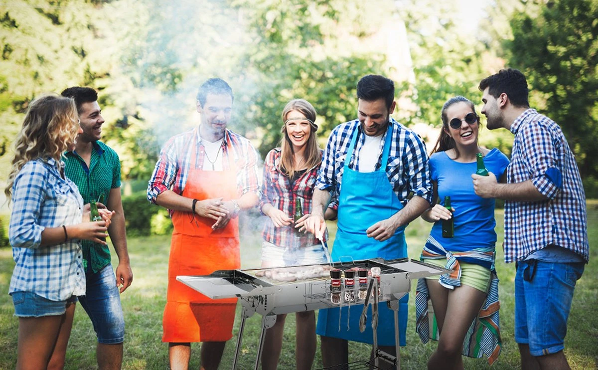 BBQ - Barbecue - Grill - Portable - Acier Inoxydable - Grill à Charbon - Ailes Doubles - Pan Antiadhésive - Camping - Jardin 4 BBQ - Barbecue - Grill - Portable - Acier Inoxydable - Grill à Charbon - Ailes Doubles - Pan Antiadhésive - Camping - Jardin – Image 2