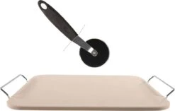 Pierre à Pizza Rectangulaire 30 X 38 Cm Avec Anses - Avec Coupe-pizza 19 Cm - Pierre à Pizza BBQ/ Four