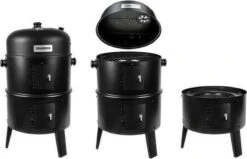 Barbecue Fumeur - BBQ Charbon De Bois - Fumeur Barbecue - Fumeur Barbecue - Fumeur - Four à Grill - Fumeur à Grill - Barbecue De Jardin 3en1 - Fumeur Barbecue - Fumeur Barbecook XL - Couvercle Avec Thermomètre - Zwart - 45x80cm