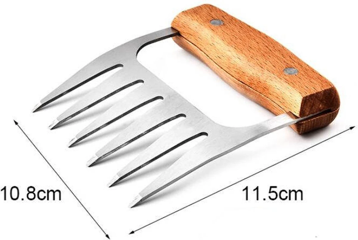 GrillX Luxe Meat Claws - Manche En Bois - Griffes à Viande En Acier Inoxydable - Broyeur à Viande - Porc Effiloché, Poulet - Accessoires De BBQ 6 GrillX Luxe Meat Claws - Manche En Bois - Griffes à Viande En Acier Inoxydable - Broyeur à Viande - Porc Effiloché, Poulet - Accessoires De BBQ – Image 4