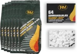 7X Briquettes De Charbon De Bois De 3 KG Avec Allume-feu 64 Pièces - Barbecue - BBQ - 7 Pièces - Briquettes De 21 Kilogrammes
