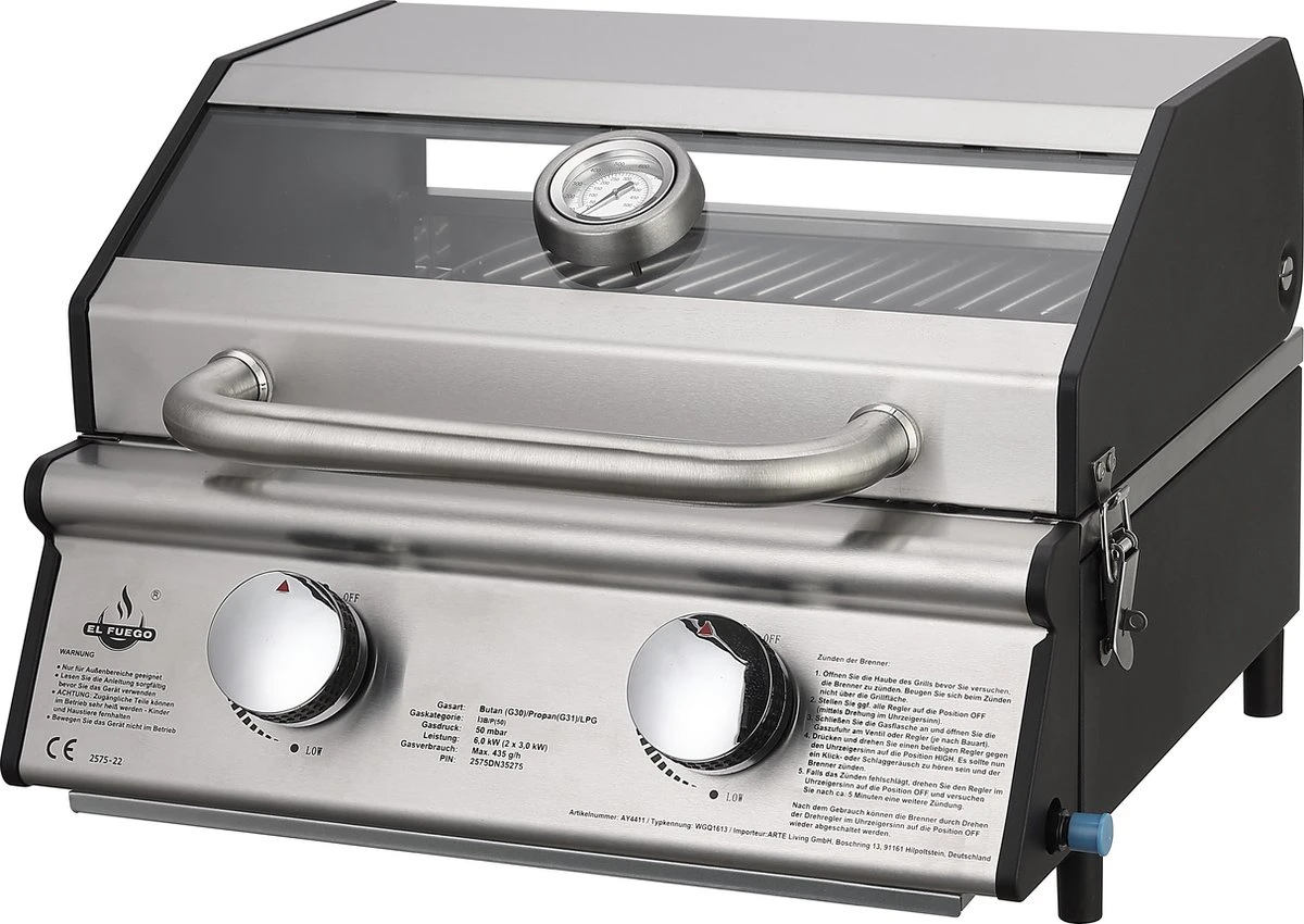 Barbecue à Gaz De Table El Fuego Jesolo - Barbecue Portable - Barbecue De Camping - Acier Inoxydable - Avec Fenêtre De Visualisation - Tuyau De Gaz Inclus 3 Barbecue à Gaz De Table El Fuego Jesolo - Barbecue Portable - Barbecue De Camping - Acier Inoxydable - Avec Fenêtre De Visualisation - Tuyau De Gaz Inclus