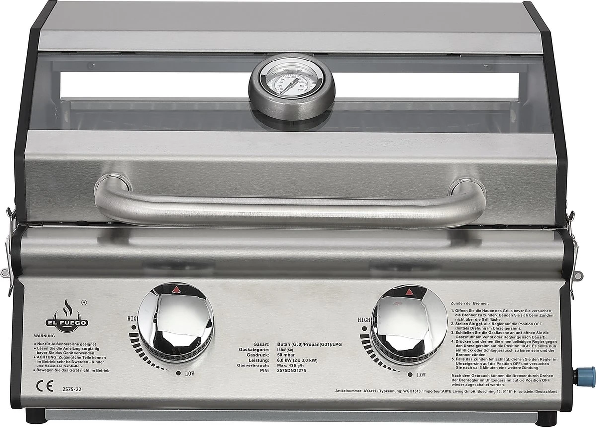 Barbecue à Gaz De Table El Fuego Jesolo - Barbecue Portable - Barbecue De Camping - Acier Inoxydable - Avec Fenêtre De Visualisation - Tuyau De Gaz Inclus 7 Barbecue à Gaz De Table El Fuego Jesolo - Barbecue Portable - Barbecue De Camping - Acier Inoxydable - Avec Fenêtre De Visualisation - Tuyau De Gaz Inclus – Image 5