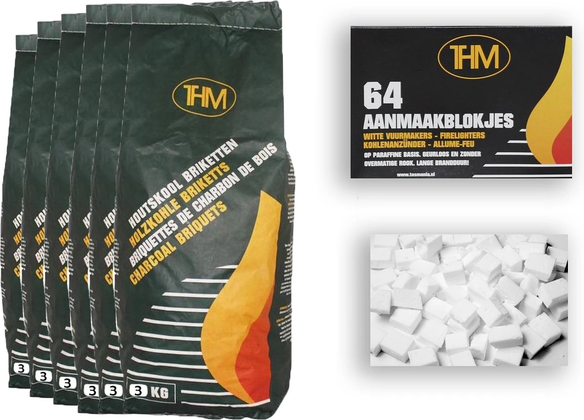 6X Briquettes De Charbon De Bois De 3 KG Avec Allume-feu 64 Pièces - Barbecue - BBQ - 6 Pièces - Briquettes De 18 Kilogrammes 3 6X Briquettes De Charbon De Bois De 3 KG Avec Allume-feu 64 Pièces - Barbecue - BBQ - 6 Pièces - Briquettes De 18 Kilogrammes