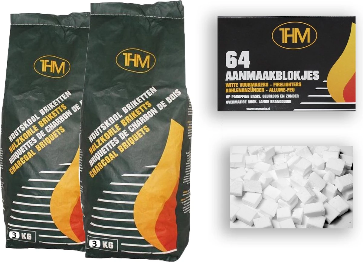 2X Briquettes De Charbon De Bois De 3 KG Avec Allume-feu 64 Pièces - Barbecue - BBQ - 2 Pièces - Briquettes De 6 Kilogrammes 3 2X Briquettes De Charbon De Bois De 3 KG Avec Allume-feu 64 Pièces - Barbecue - BBQ - 2 Pièces - Briquettes De 6 Kilogrammes