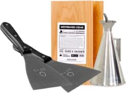 OFYR - Set De Cuisine - 4 Pièces - Bidons D'huile En Acier Inoxydable - 2x Spatules - 2x Planches à Fumer En Bois De Cèdre