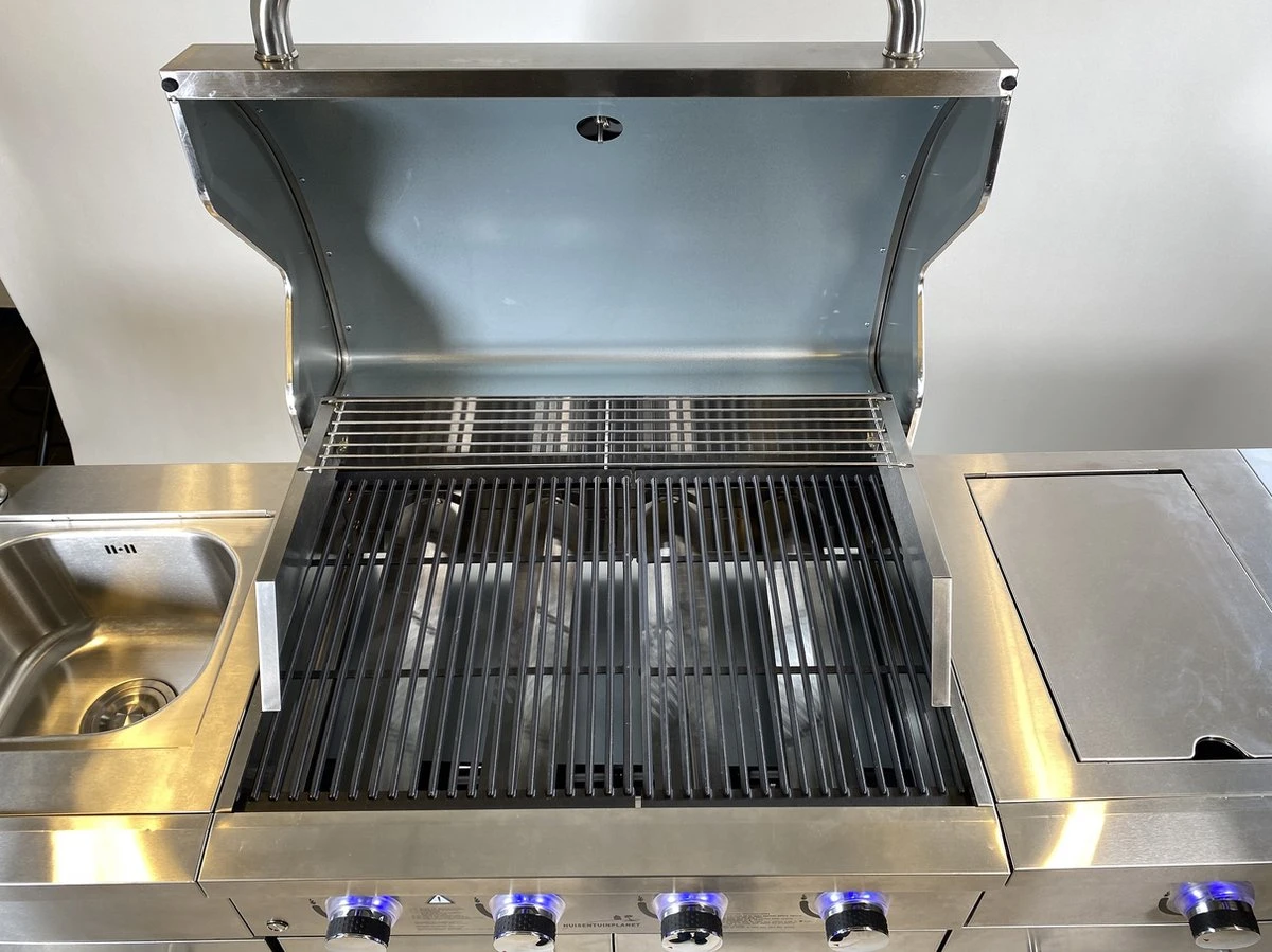 Paralux Barbecue à Gaz Cuisine D'Extérieur - 4 Brûleurs - Incl. Brûleur Latéral - Évier + Robinet - Grille En Fonte - Eclairage LED 4 Paralux Barbecue à Gaz Cuisine D'Extérieur - 4 Brûleurs - Incl. Brûleur Latéral - Évier + Robinet - Grille En Fonte - Eclairage LED – Image 2