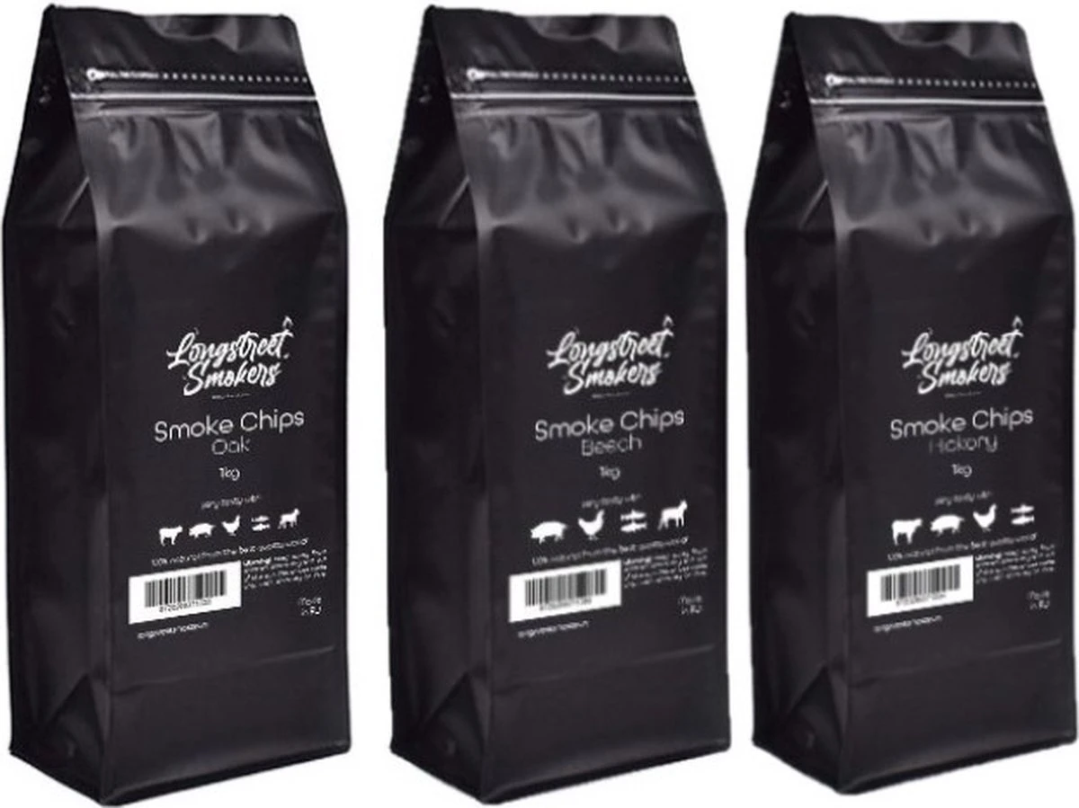 Longstreet Smokers - Copeaux De Fumée - Trio De Copeaux Beuk, Chêne Et Hickory 3 Longstreet Smokers - Copeaux De Fumée - Trio De Copeaux Beuk, Chêne Et Hickory