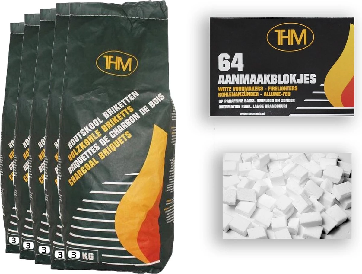 5X Briquettes De Charbon De Bois De 3 KG Avec Allume-feu 64 Pièces - Barbecue - BBQ - 5 Pièces - Briquettes De 15 Kilogrammes 3 5X Briquettes De Charbon De Bois De 3 KG Avec Allume-feu 64 Pièces - Barbecue - BBQ - 5 Pièces - Briquettes De 15 Kilogrammes