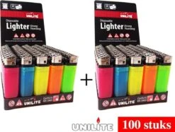 100 PCS Briquets - Marque Originale Unilite - Briquets Jetables De Couleur Néon Clair - Briquets De Haute Qualité