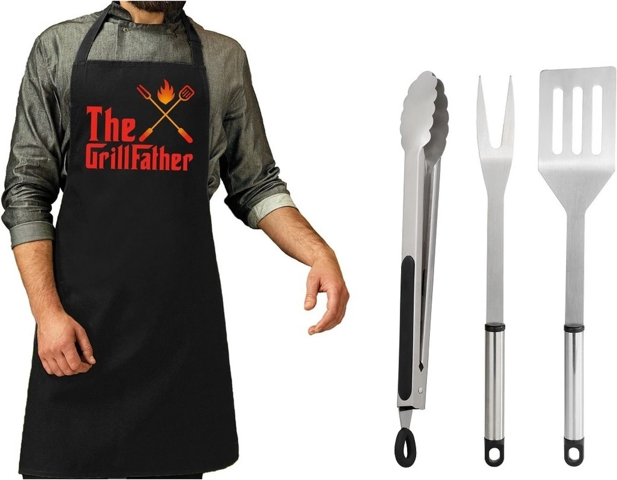 Ensemble D'outils Pour BBQ/ Barbecue 3 Pièces En Acier Inoxydable - Avec Tablier De BBQ Noir The GrillFather - Cadeau De La Vaderdag 3 Ensemble D'outils Pour BBQ/ Barbecue 3 Pièces En Acier Inoxydable - Avec Tablier De BBQ Noir The GrillFather - Cadeau De La Vaderdag