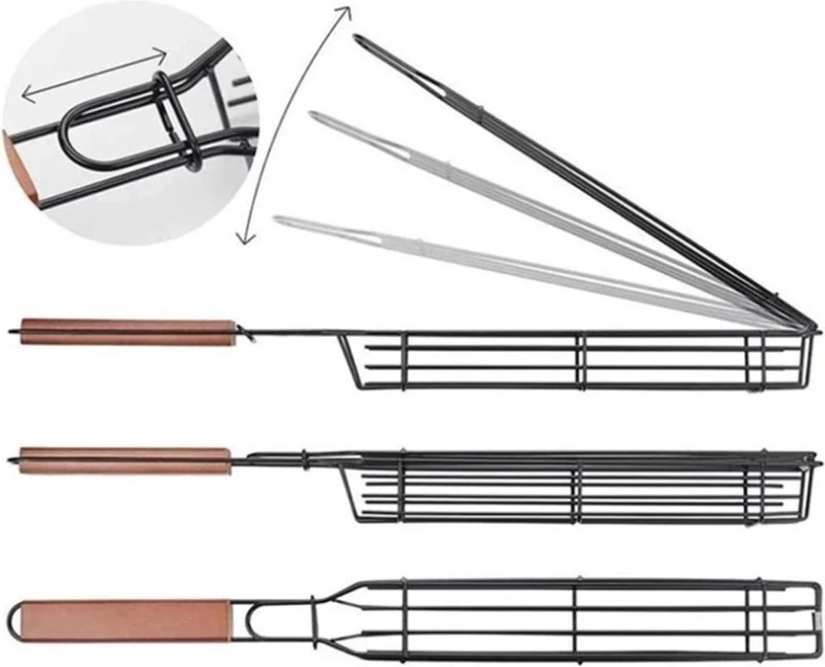 Pince Pour Grille De BBQ - Pinces Pour BBQ - Accessoires Pour BBQ - Grille De Serrage - Convient Pour La Viande, Les Légumes Et Le Poisson - Acier Inoxydable - Manche En Bois - 2 Pièces 6 Pince Pour Grille De BBQ - Pinces Pour BBQ - Accessoires Pour BBQ - Grille De Serrage - Convient Pour La Viande, Les Légumes Et Le Poisson - Acier Inoxydable - Manche En Bois - 2 Pièces – Image 4