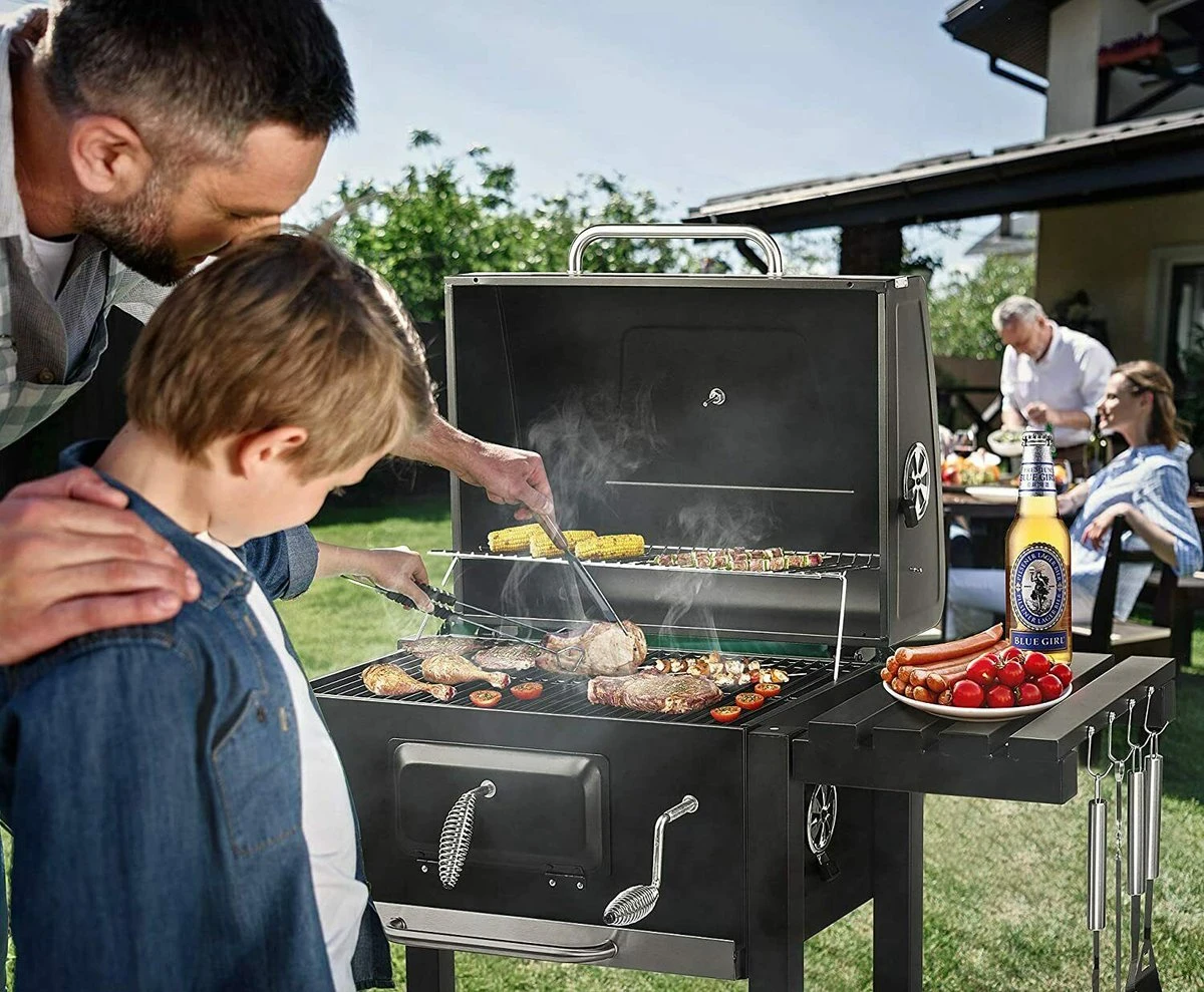 Frito Charbon De Bois Grill BBQ - Barbecue - Bon Pour 5 à 10 Personnes - Plaque De Gril - Avec Thermomètre, Roues, étagère Latérale Et Plus - Acier Inoxydable 5 Frito Charbon De Bois Grill BBQ - Barbecue - Bon Pour 5 à 10 Personnes - Plaque De Gril - Avec Thermomètre, Roues, étagère Latérale Et Plus - Acier Inoxydable – Image 3