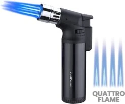 Torch Silver Match Quattro - Zwart - 4 Flammes - Briquet - Rechargeable - Feux D'artifice - Brûleur à Gaz