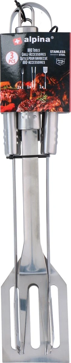Accessoires De Vêtements Pour Bébé BBQ Alpina - Set' Outils Pour Barbecue - Ensemble De 3 Pièces - Pinces. Spatule, Fourchette - Inox