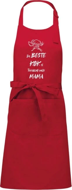 KARIBAN Mon Cadeau - Tablier De Luxe - Le Meilleur Cuisinier Se Trouve être Ma Maman - Rouge