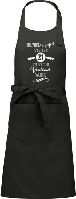 KARIBAN Tablier Cadeau - Tablier Texte - Tablier De Cuisine - Tablier BBQ - Anniversaire - Fête Des Pères - Fête Des Mères - Personne N'est Parfait - 21 Ans - Gris Chic