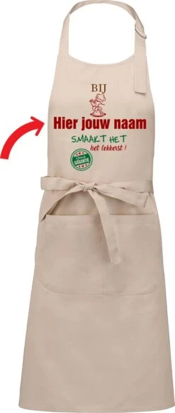 KARIBAN Cadeau Nom - Tablier Nom - Tablier De Cuisine Avec Votre Naam - Tablier BBQ - Anniversaire - Fête Des Pères - Beige - Il A Meilleur Goût Avec : Naam De Votre Choix