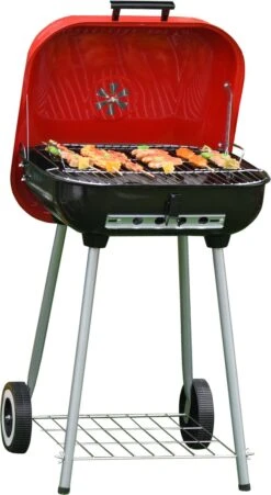 Barbecue à Charbon Outsunny Sur Roulettes Barbecue Chariot Boule Barbecue Grill Avec Couvercle BBQ Métal Rouge 01-0569 -Magasin D'Accessoires Pour Barbecue 657x1200