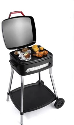 Fritel BBQ 3278 - Barbecue électrique Et Grill De Table + Adoucisseur De Graisse OFFERT - Surface De Grill 40x36cm + Base + Couvercle + Roues - Noir -Magasin D'Accessoires Pour Barbecue 710x1200