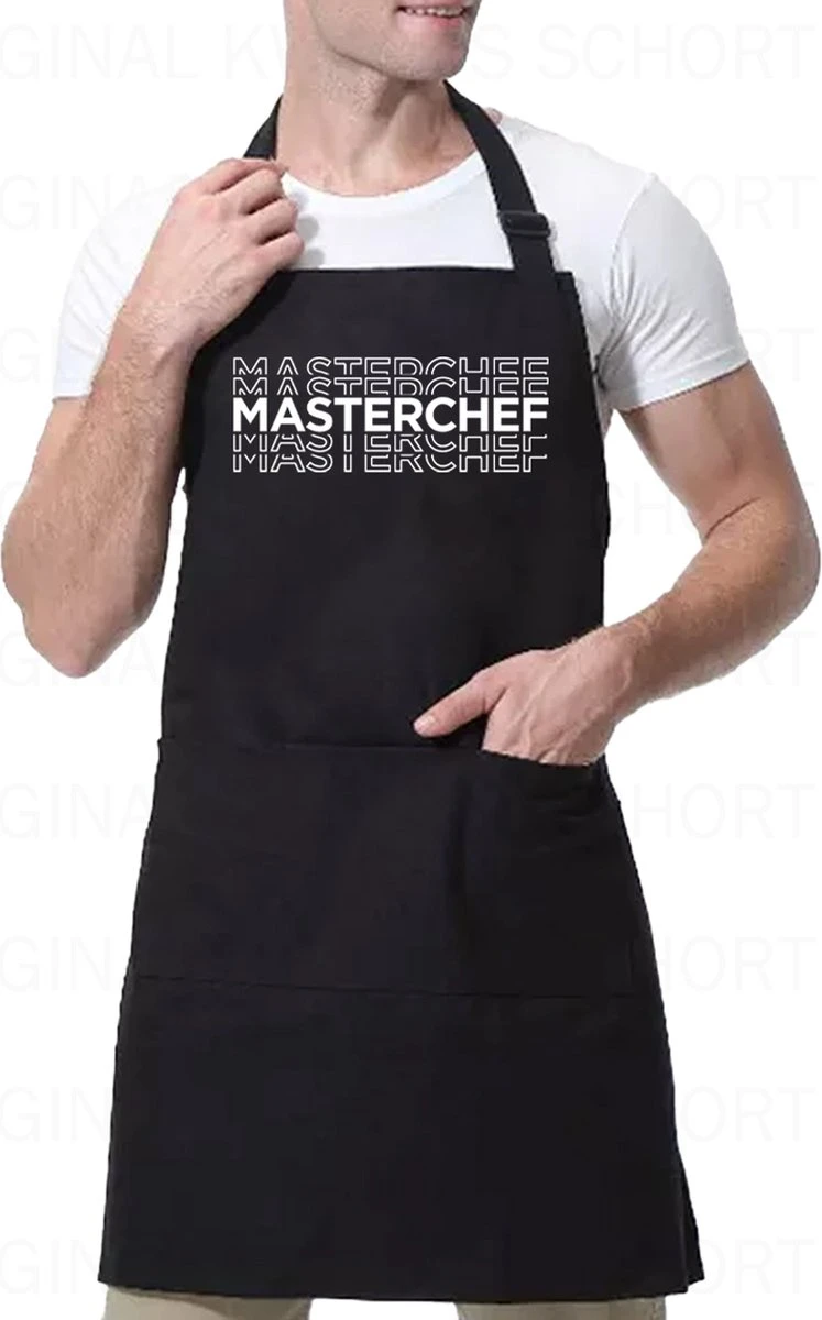 Tablier Unisexe MASTERCHEF - Zwart - Tablier De Cuisine - Tablier De BBQ - Tablier De Service - Textes Amusants - Kwoots - Pour Hommes Et Femmes - Réglable - Lavable - Cadeau 3 Tablier Unisexe MASTERCHEF - Zwart - Tablier De Cuisine - Tablier De BBQ - Tablier De Service - Textes Amusants - Kwoots - Pour Hommes Et Femmes - Réglable - Lavable - Cadeau