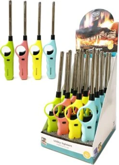 Briquet à Gaz - Briquets De Cuisine - Briquet Barbecue - Présentoir à Barre De Recharge 20 Pièces