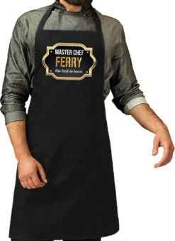 Cadeau PrĂ©nom Master Chef Ferry Tablier De Cuisine / Tablier Barbecue Noir Pour Homme / Homme - Cadeau FĂȘte Des PĂšres / Anniversaire / Retraite