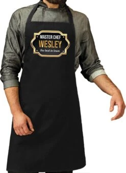 Cadeau PrĂ©nom Master Chef Wesley Tablier De Cuisine / Tablier Barbecue Noir Pour Homme / Homme - Cadeau FĂȘte Des PĂšres / Anniversaire / Retraite