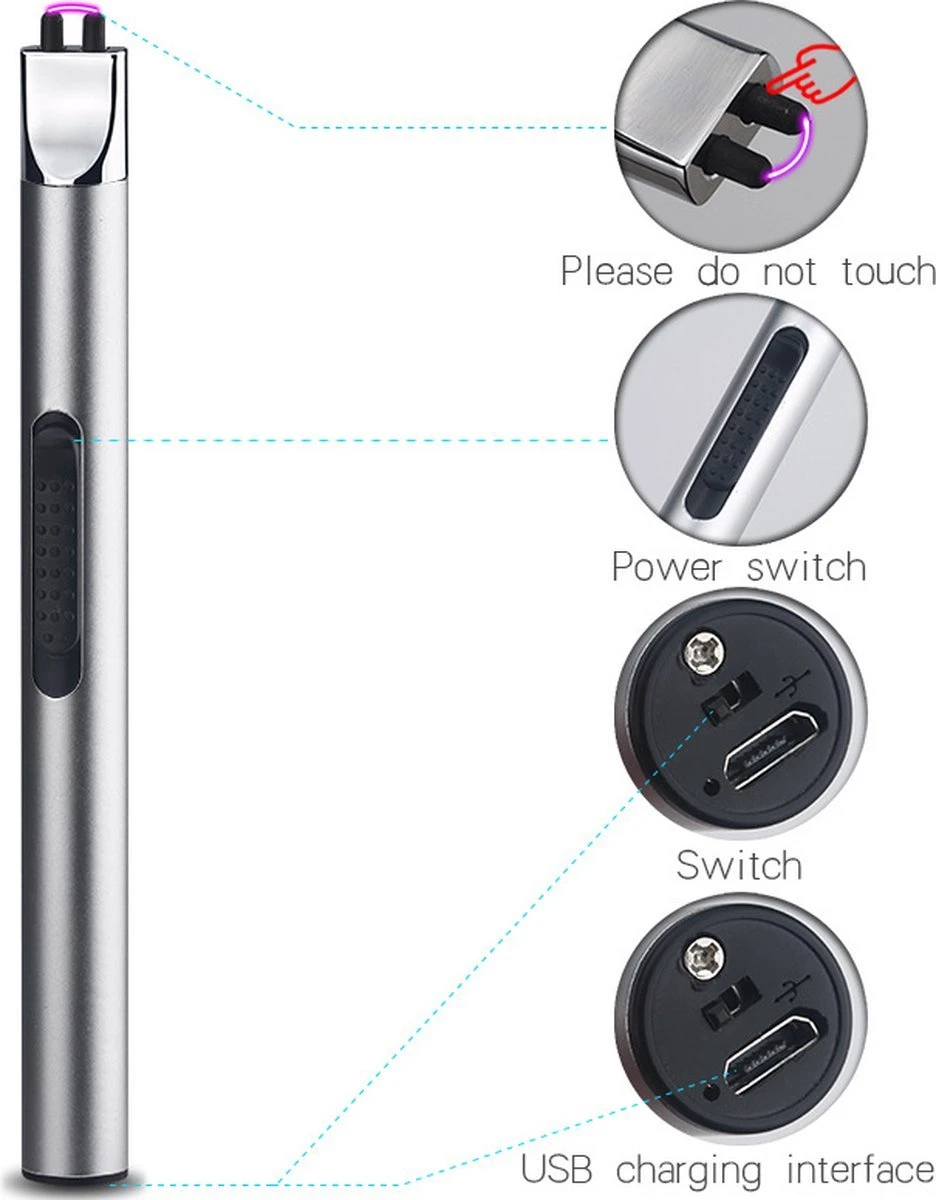 Staza - Briquet électrique Long Rechargeable - Briquet Plasma Durable - Emballage Cadeau Inclus - BBQ - Bougies - Grijs 7 Staza - Briquet électrique Long Rechargeable - Briquet Plasma Durable - Emballage Cadeau Inclus - BBQ - Bougies - Grijs – Image 5