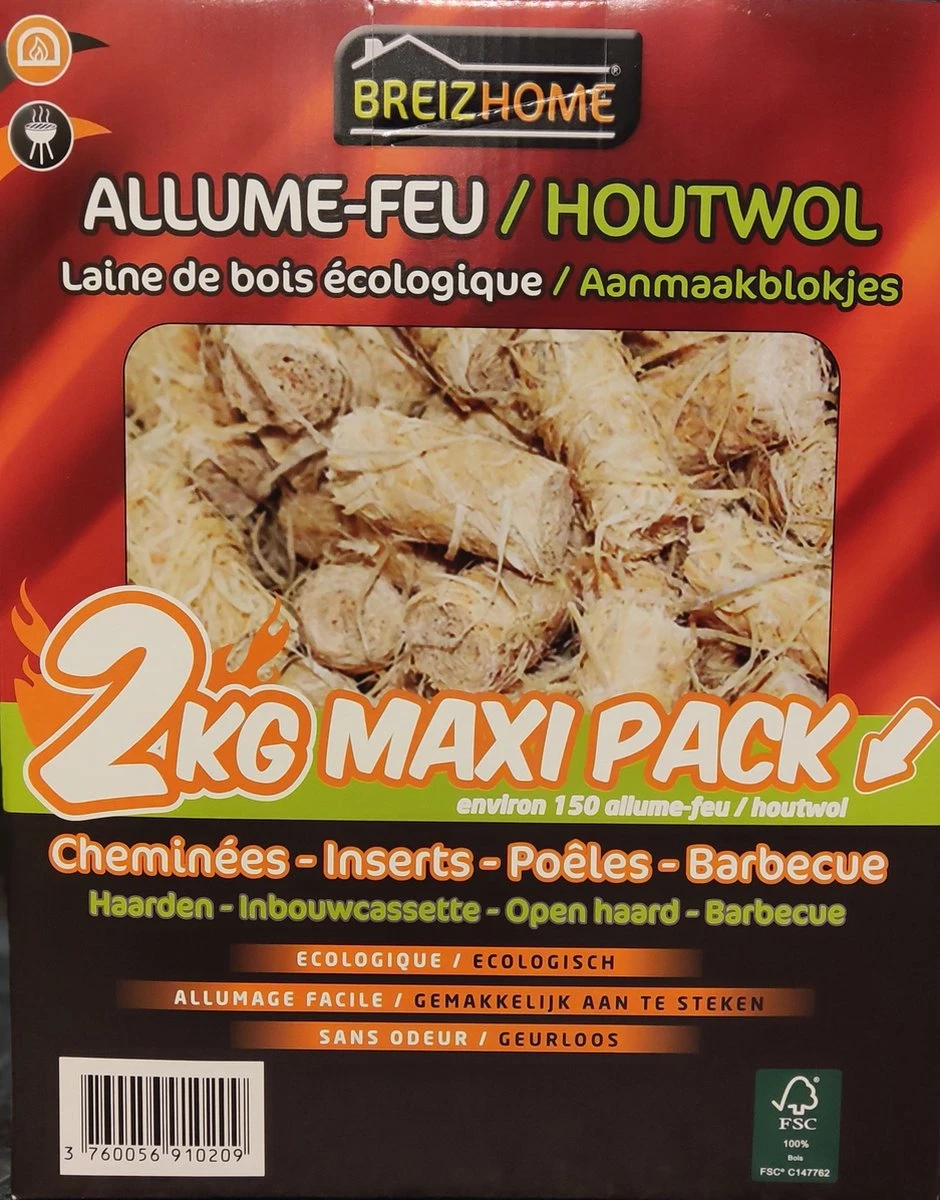Breizhome Laine De Bois Allume-feu / Copeaux D'allume-feu - Maxipack Environ 150 Pièces 2kg - Allume-feu FSC® - BBQ & Cheminée 3 Breizhome Laine De Bois Allume-feu / Copeaux D'allume-feu - Maxipack Environ 150 Pièces 2kg - Allume-feu FSC® - BBQ & Cheminée