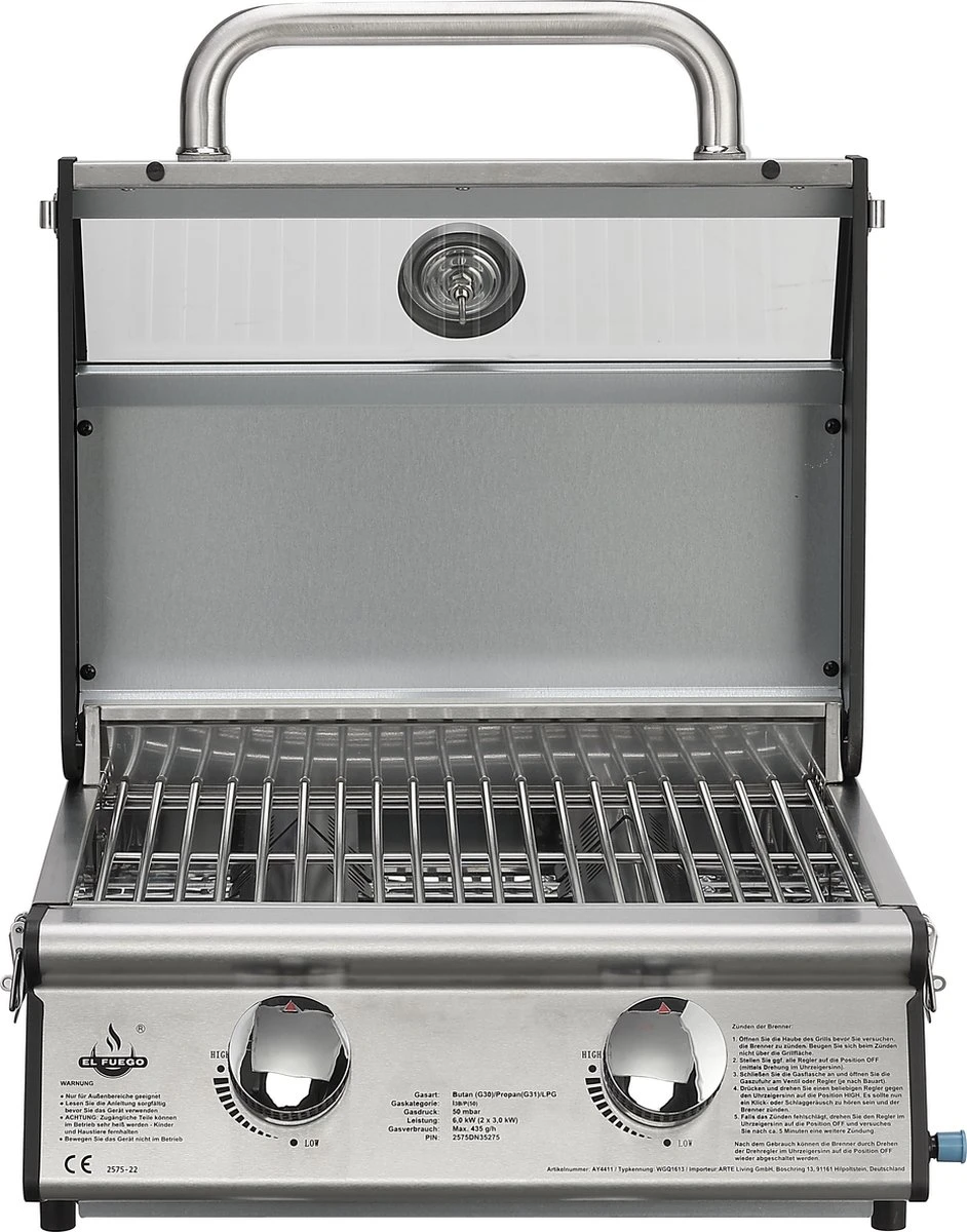 Barbecue à Gaz De Table El Fuego Jesolo - Barbecue Portable - Barbecue De Camping - Acier Inoxydable - Avec Fenêtre De Visualisation - Tuyau De Gaz Inclus 11 Barbecue à Gaz De Table El Fuego Jesolo - Barbecue Portable - Barbecue De Camping - Acier Inoxydable - Avec Fenêtre De Visualisation - Tuyau De Gaz Inclus – Image 9