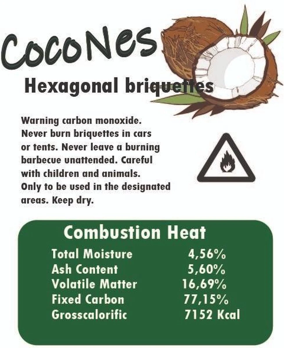 Briquettes De Noix De Coco 10 KG - Briquettes Hexagonales - Briquettes De Noix De Coco - BBQ 5 Briquettes De Noix De Coco 10 KG - Briquettes Hexagonales - Briquettes De Noix De Coco - BBQ – Image 3